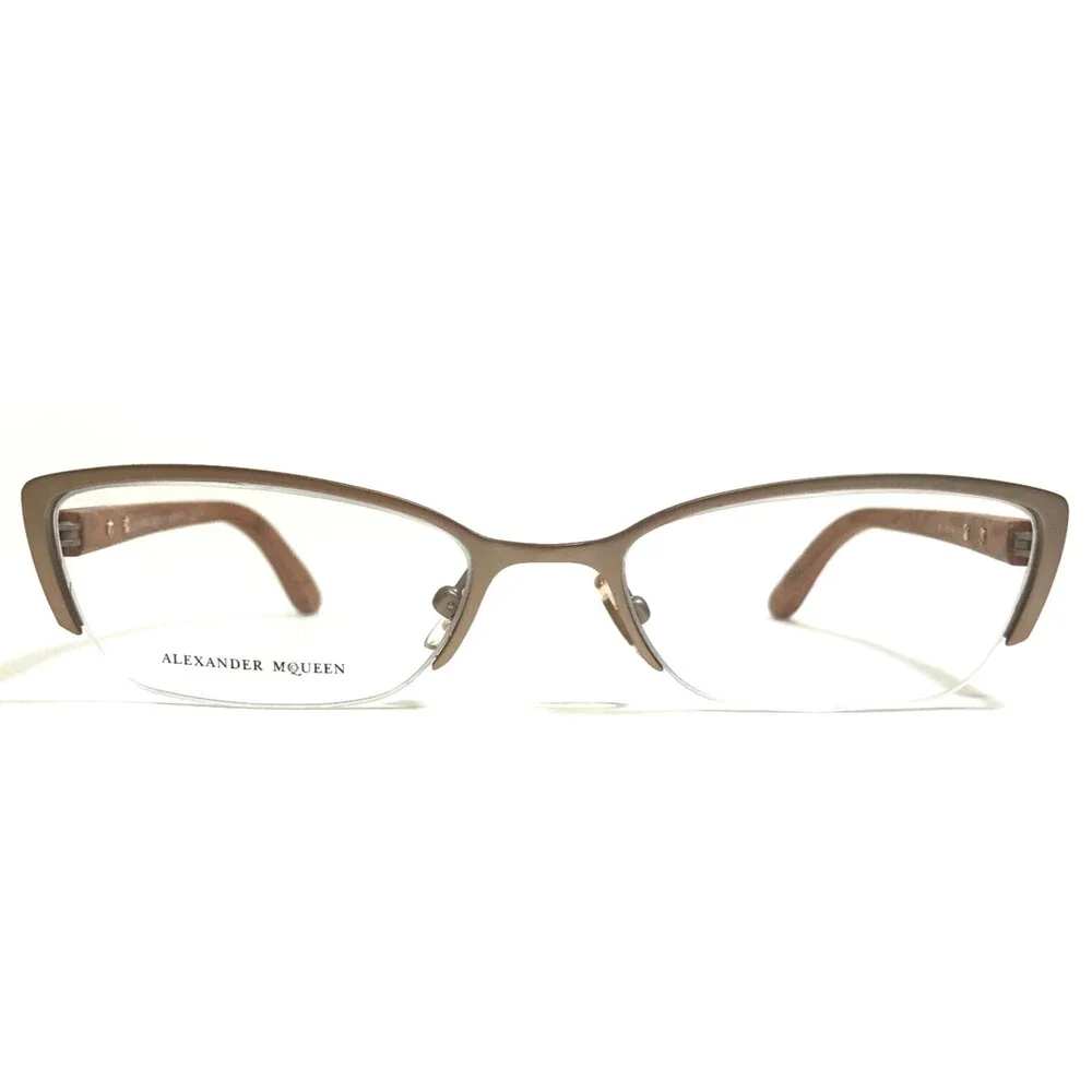 Alexander McQueen Eyeglasses Frames AMQ4183 WCX Matte Gold Brown Wood 53-18-135